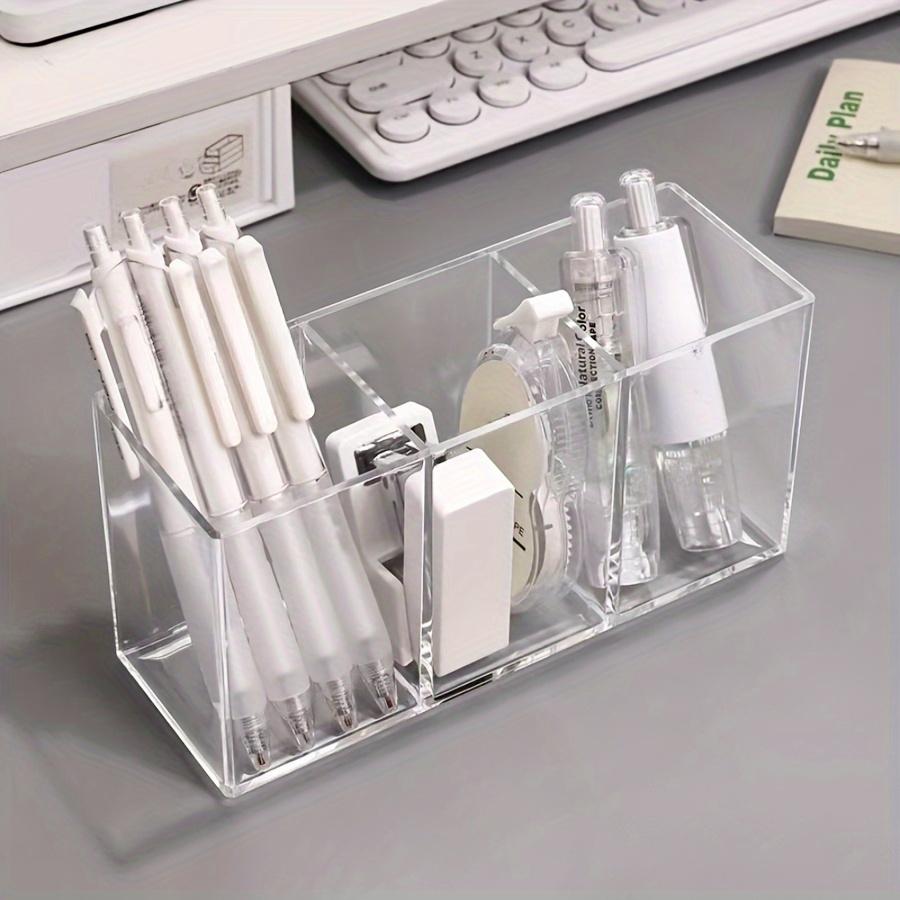 1pc Elegant Large Capacity Transparent Cosmetic Storage Box - Clear Makeup Organizer with 3 Compartments for Brushes, Lipsticks