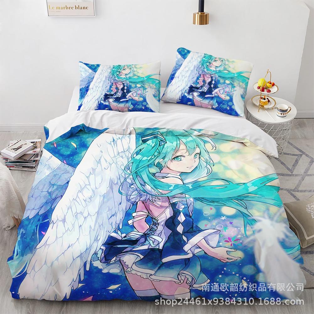 Hot Anime beautiful girl Hatsune Miku Balinese Duvet Cover Set Bedding with 1-2 Pillowcases Room Teens Bedroom Decor Fans Gift