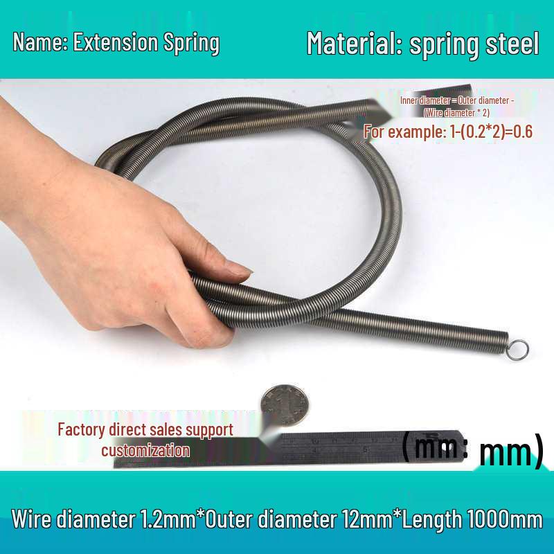 1m Spring Coil Extension with Hook - Strong Tensile Force, Thin Soft Sheath, for Tarpaulins & Sliding Doors