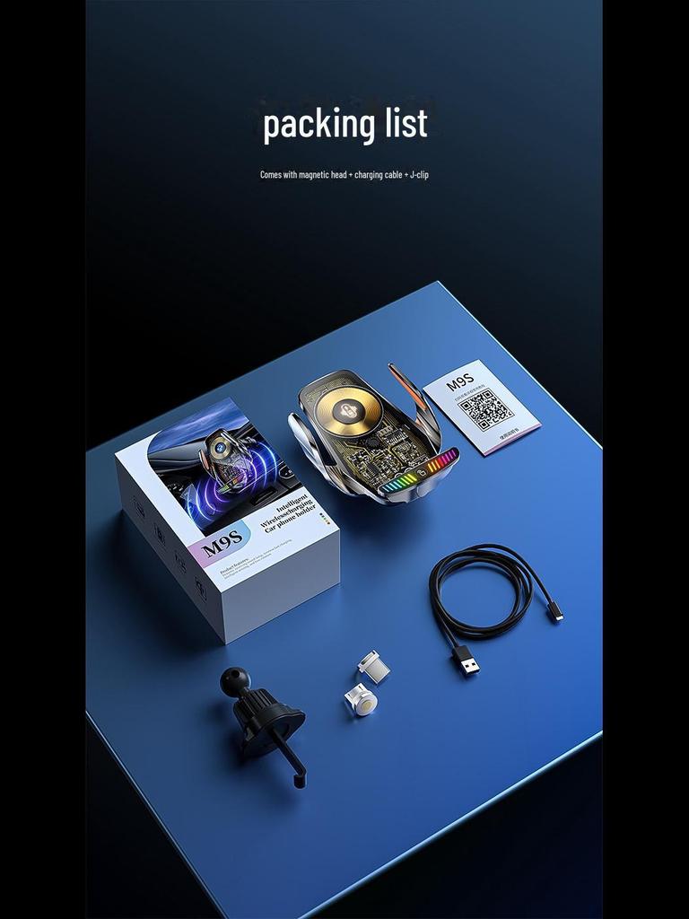 66W Magnetic Wireless Car Charger with Auto-Clamping Phone Holder and LED Light