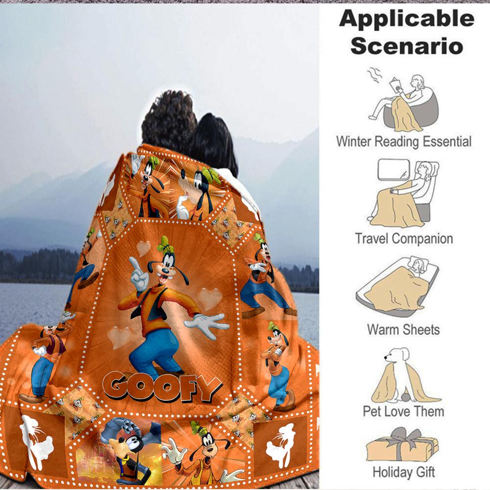 1Pc Goofy'S Adventures Orange Blanket Soft And Comfortable Casual Warm Camping Travel Christmas Halloween Xmas Gift M924197