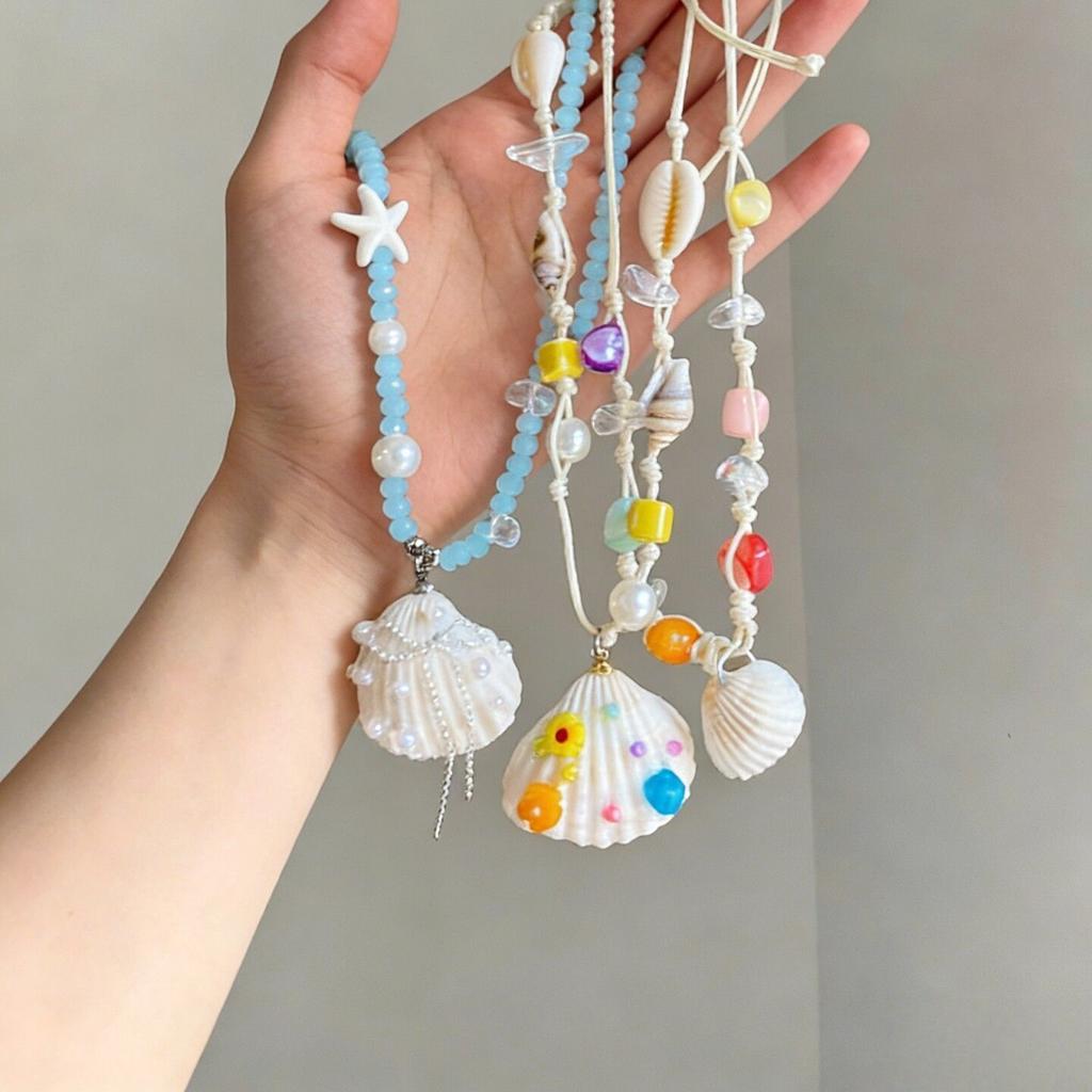 See You by the Sea~ Dopamine Shell Beaded Atmosphere Necklace Female Summer Starfish Vacation Style with Skirt and Accessories