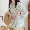 Women's Summer Floral Printed Shirt Korean Cotton Loose Tops Casual Blouses