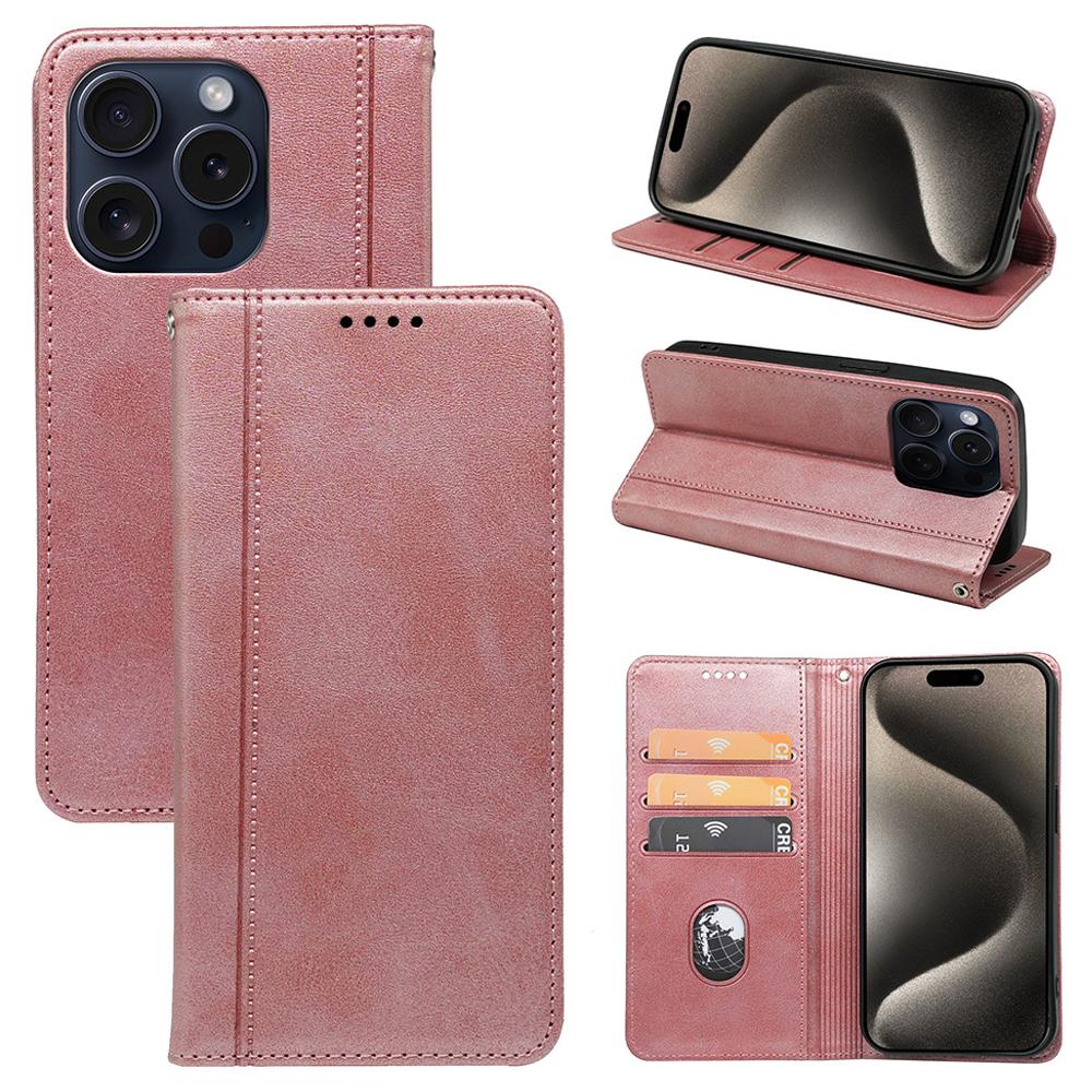 

Чохол-підставка для iPhone 15 Pro Max із міцним магнітним шкіряним гаманцем Rose Gold