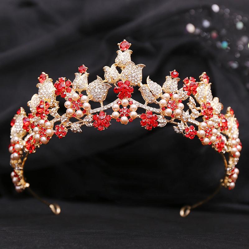 Fashion Bride Crown Headdress Rhinestone Crystal Pearls Flower Tiaras Bridal Diadem for Wedding Dress Hair Jewelry Accessories