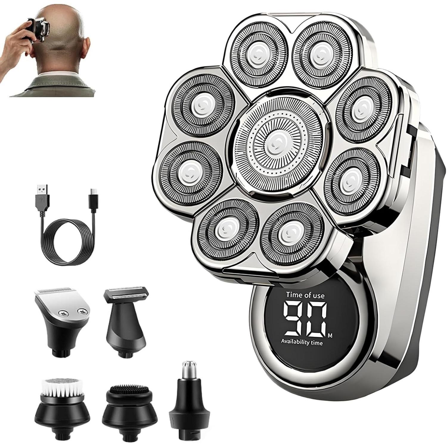 

Bawldy Pro Head Shaver, 6-in-1 Detachable Head Shavers with 9D Floating Blade Heads, IPX7 Waterproof, Intelligent LED Display, Rechargeable Cordless чорний