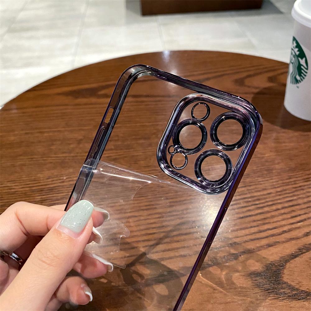 Luxury Plating Transparent Case For Iphone 14 13 12 11 Pro Max X Xs Xr 7 8 Plus Se Camera Glass Defender Shockproof Square Cover