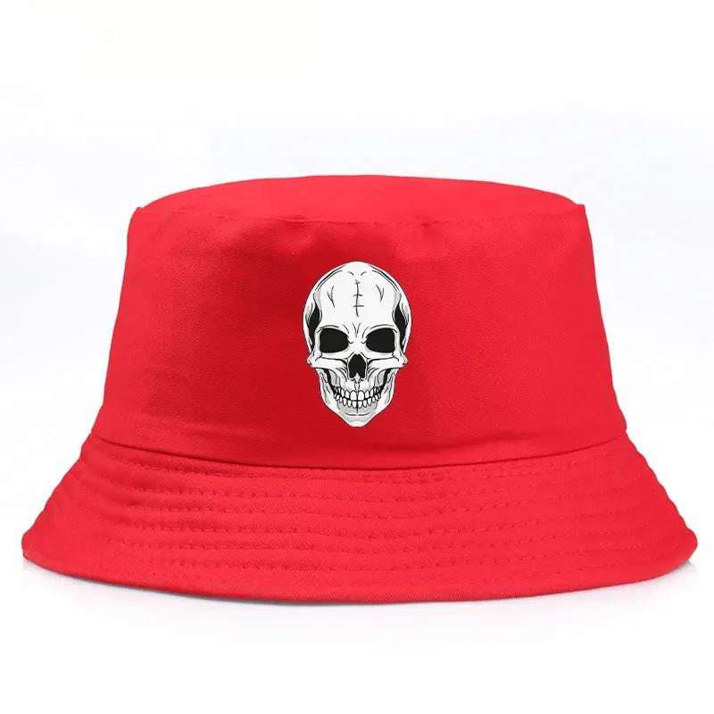 Skull Print Bucket Hat Reversible Gothic Punk Fisherman Cap Unisex Hip Hop Streetwear Sun Hat Outdoor Travel Beach Visor