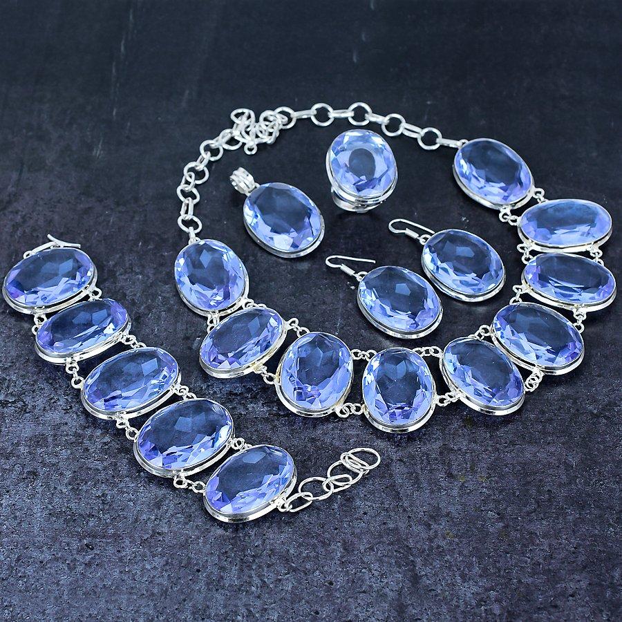 Natural Pink Amethyst Gemstone Handmade 925 Sterling Silver Jewelry Set K9B94