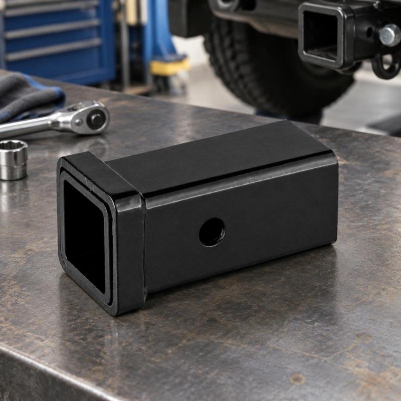 Flanged Trailer Receiver Tube 6 inch with Square Steel Construction, Side Pin Hole, and Treated Black Finish for Towing Modification Projects