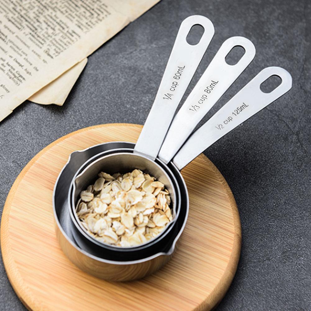 Stainless Steel Measuring Cup, 4 Piece Measuring Spoon Set with Brushed Interior and Clear Scale For baking coffee, milk, tea and liquids in the kitch