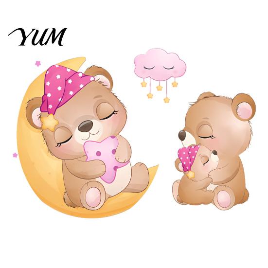 Versatile Wall Decor for Home Office Cute Bear Stickers Kids Room, PVC Waterproof Cartoon Animal Self Adhesive Bedroom Decals, Removable Art