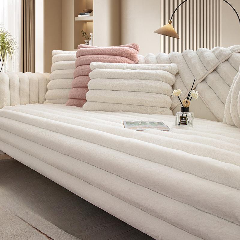 Plush Winter Sofa Cushion Non-Slip Solid Wood Leather Sofa Cover Simple and Light Luxury High-End Cushion