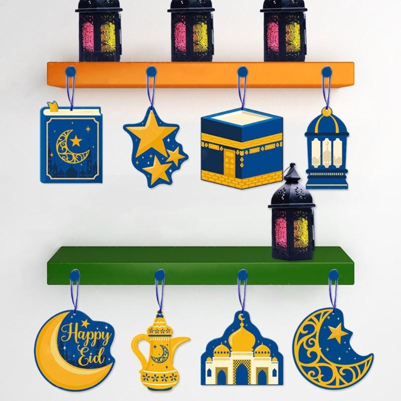 10pcs Eid Mubaraks Hanging Pendants Ramadans Kareems Decorations For 2024 Home Islamic Muslims Eid Alfitr Festival