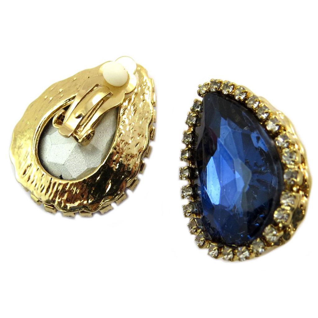 Les Trésors De Lily [P4820] - 'Sissi' Designer Clips Blue Sapphire Gold - 30x23 Mm