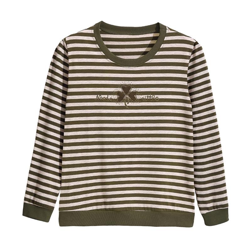 Women's Spring and Autumn T-shirts Loose Long-sleeved Bottoming Shirts 2 New Large Size Striped Round Neck Tops Trend