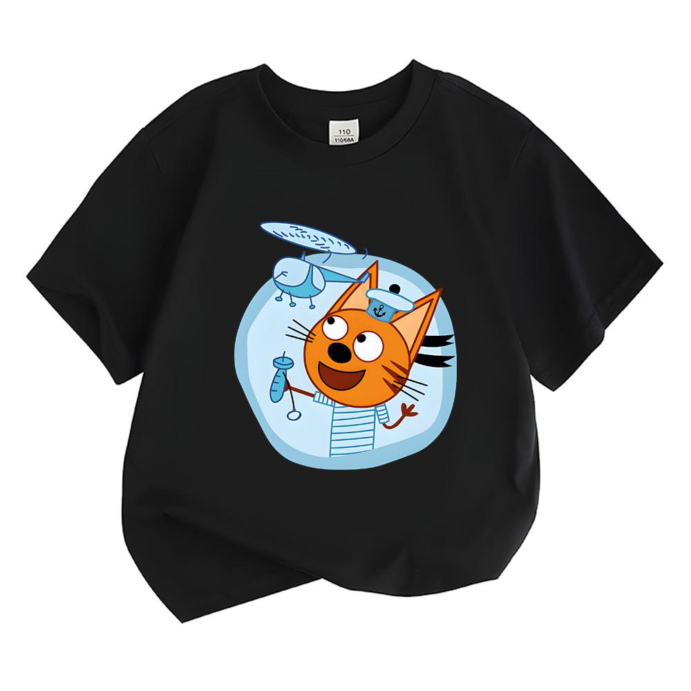 Cartoon Print Kids Tshirt Kid-e-cats Casual Kawaii Tees Boys Girls T Shirt Funny Graphic T-shirt 100% Cotton Comfortable Short Sleeve Tees