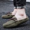 Summer Suede Leather Mules Men Backless Loafers Slippers Slip On Flats Green Casual Shoes Half Shoes for Men Large Size 46 47