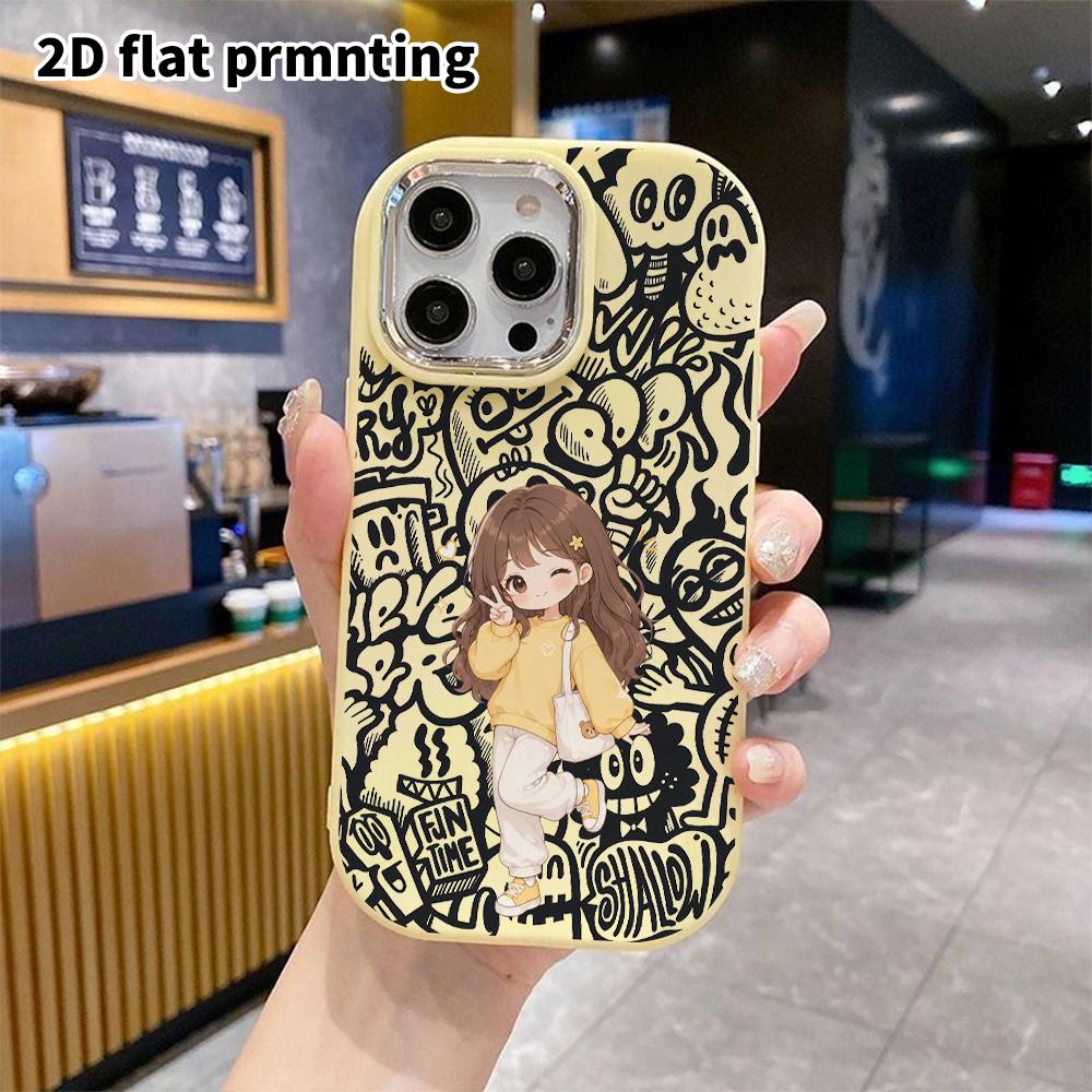 Phone Case: 2D Flat Design Suitable for iPhone 18 17 16 15 14 13 Pro Protective Case, Couple Style, Boy with Yellow Clothes Girl, Christmas and Hallow