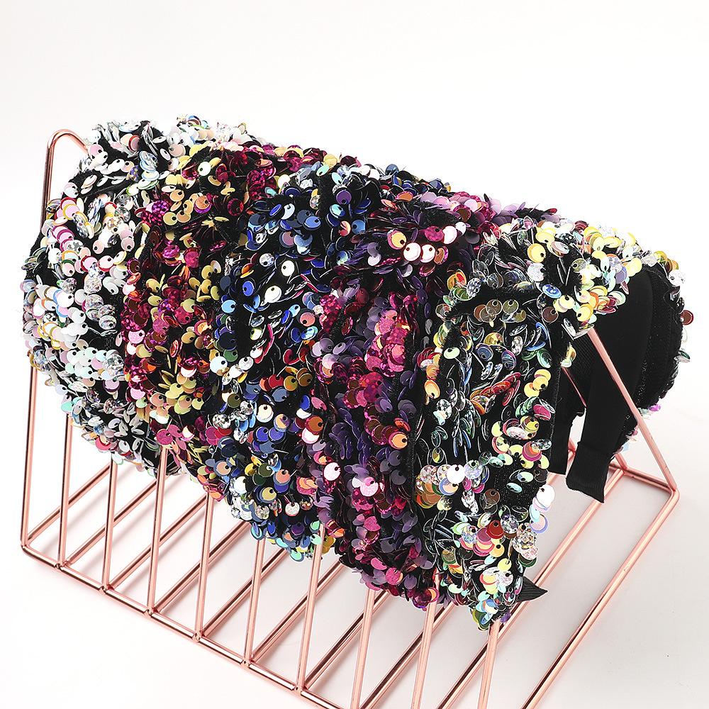 Mode Voll Pailletten Luxus Haaraccessoires Haarbänder Party Glitzernd Breit Gepolsterte Stirnbänder Kopfschmuck Bunt Schwamm Reifen