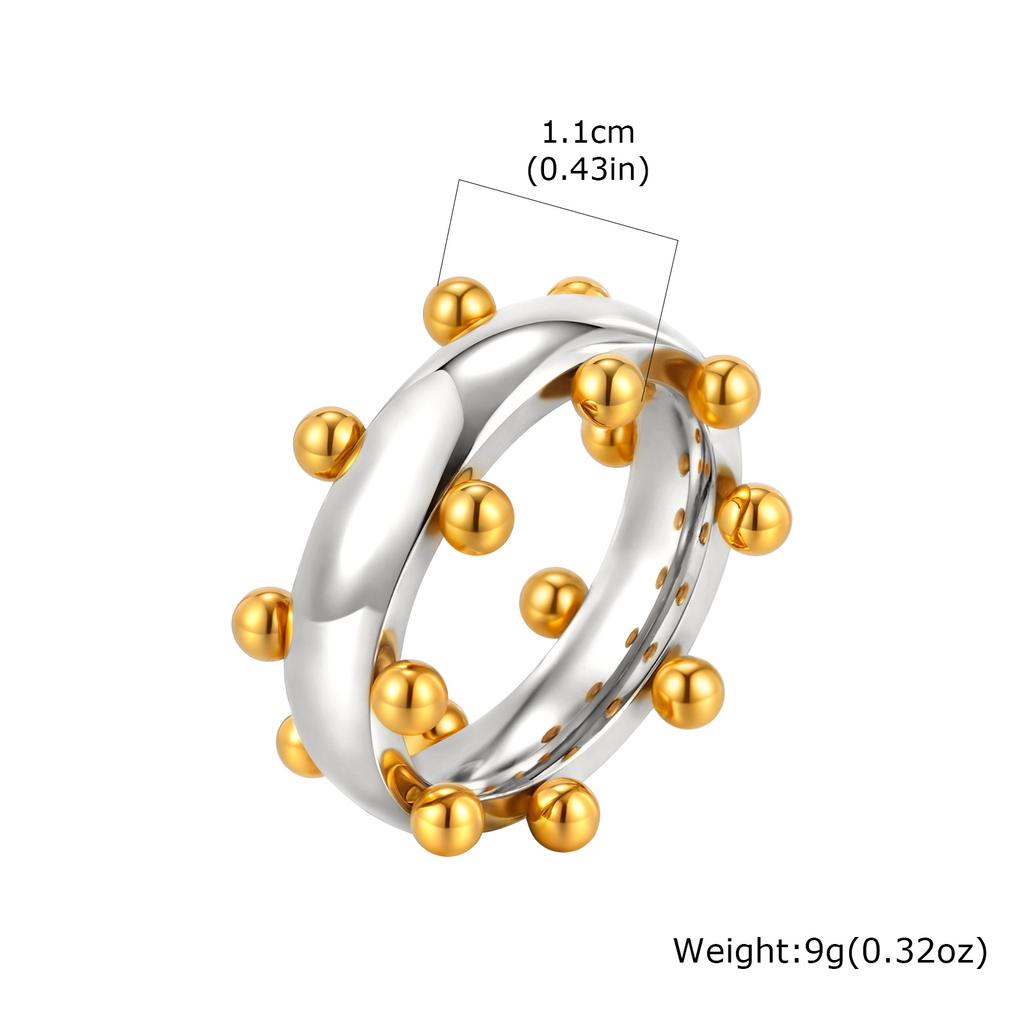 Trendy Stainless Steel Mix Color Mini Ball Ring for Women, Vintage Gold Plated Finger Rings, Party Luxury Jewelry Gift