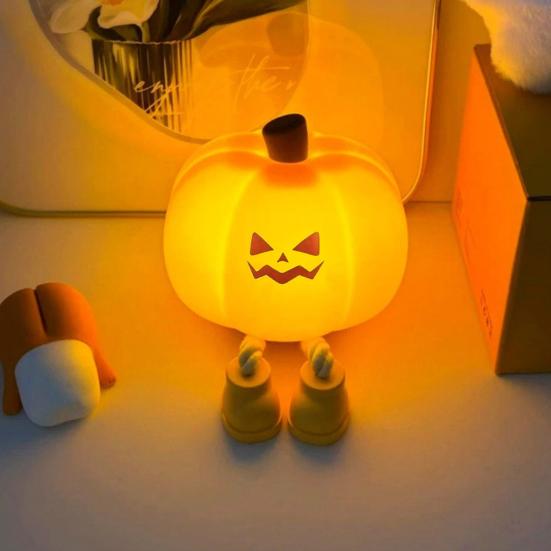 Pumpkin Night Light for Kids Squishy Touch Cute LED Pumpkin Lamp Rechargeable Bedside Lamp for Baby Nursery Toddler