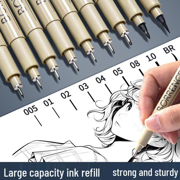 Refillable Waterproof Black Ink Needle Point Pen for Students & Adults - Ideal for Anime, Art, Drawing, Calligraphy, and Brush Supplies.