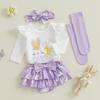 Baby Mädchen Oster-Outfit Hase Langarm Strampler Schleife Lagenrüschen Shorts zum Binden Stirnband Socken Frühlingskleidung