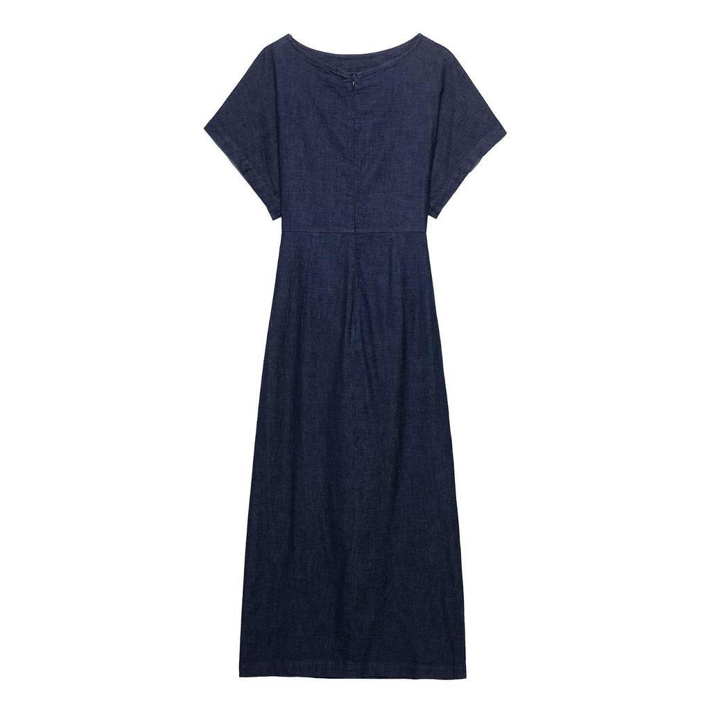 TAOP&ZA Spring Women's Elegant Ruched Short Sleeve Denim Dress