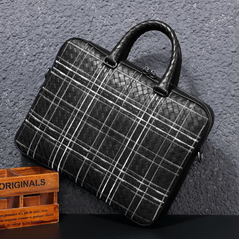 Genuine Leather Fashionable Woven Large-capacity Briefcase Casual Top-grain Cowhide Men's Handbag