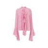 1116 spring and summer new court style chiffon top women's commuting versatile temperament ruffle leaf edge stand-up collar horn sleeve shirt