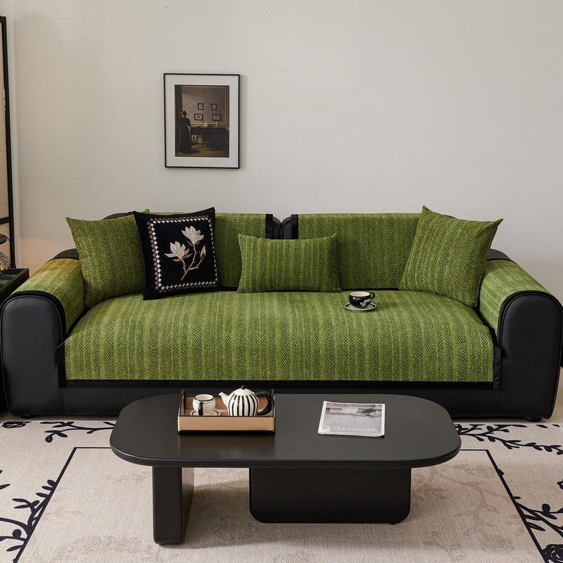 Sofa Cushion Universal In All Seasons, Non-Slip Fish Bone Pattern French Medieval Style Simple Straight Row Seat Cushion Cover Cloth, Sofa Cover Towel