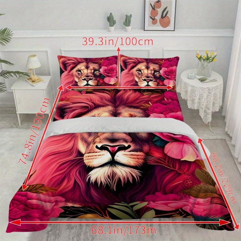 4pcs Flower Lion Pattern All-in-one Duvet Cover SetSoft Breathable Stylish Bedding for Your Bedroom or Guest Room - All-Season