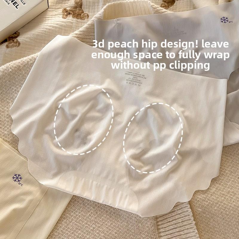 Plus Size Lady Spring and Summer Camellia Fragrance Without Trace Ice Silk 10A Antibacterial Extended Crotch Triangle Briefs