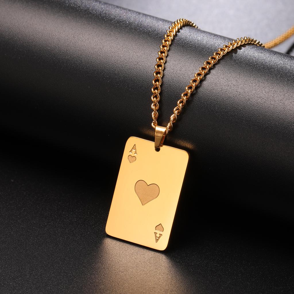 LIKGREAT Trendy Ace of Spades Poker Pendant Necklace for Women Men Stainless Steel Lucky Playing Card Hip Hop Party Jewelry Gift