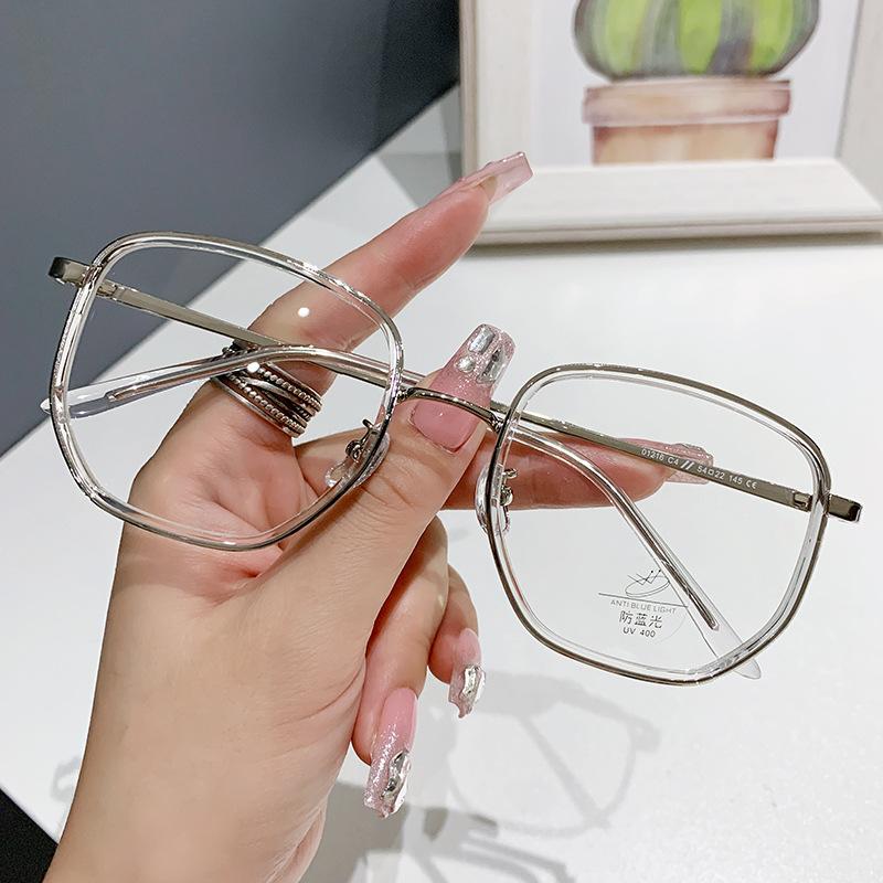 Metal TR myopia glasses frame Internet celebrity men and women plain polygon flat mirror frame tide
