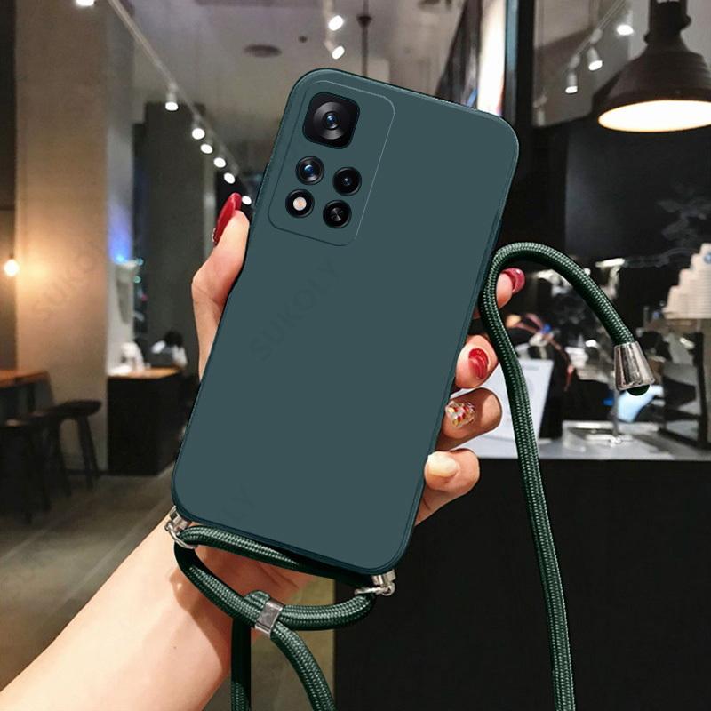Neck Strap Liquid Silicone Case For Xiaomi 11T 13T Poco X6 Pro Funda Redmi Note 11 12 13 Pro G 11s Lanyard Cover Coque
