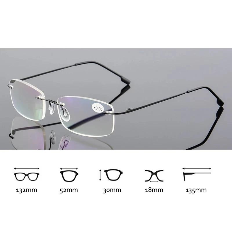 Blue Light Blocking Ultralight TR90 Memory Titanium Rimless Reading Glasses Men&Women Presbyopic Eyeglasses +1.0 +1.5 +2.0