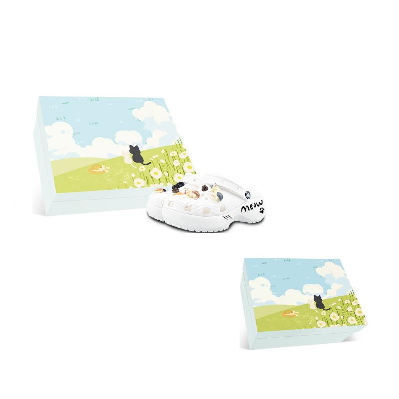 Crocs Classic Clog 3D Pendant Cat Element EVA Lively and Cute Gift Box Version Clogs for Women White