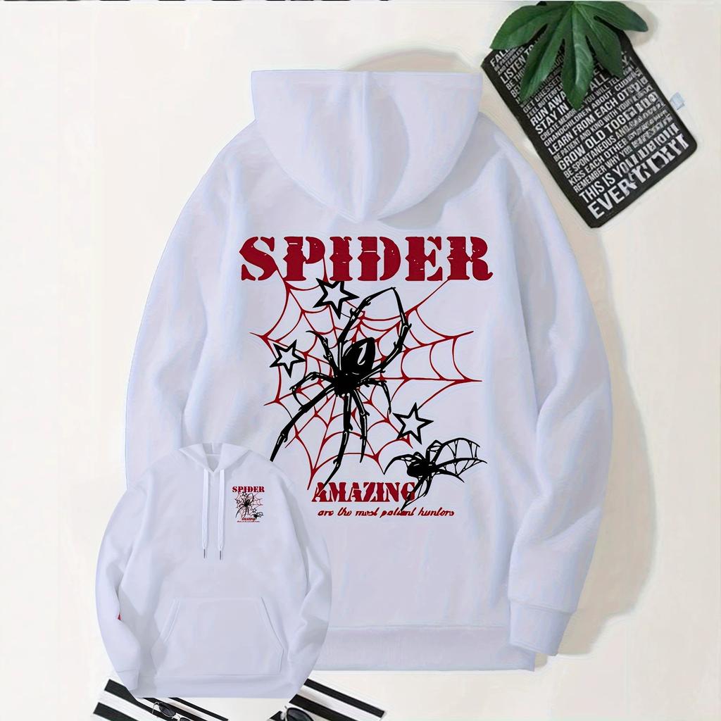 Hooded Printed Sweater Loose Jacket Personalized Jacket Men's and Women's Spider Webs