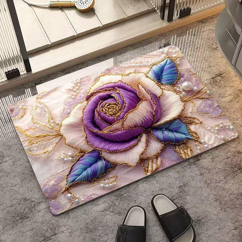Floral Cross-Border Doormat: Dirt-Resistant, Easy-Clean Doorway Pad for Dust Removal