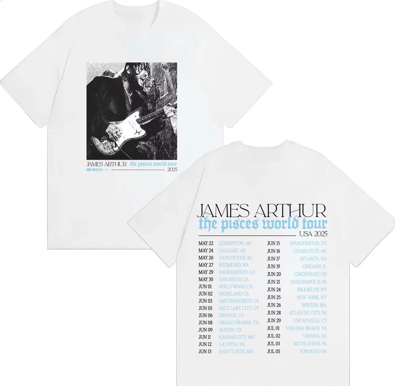 2025 Summer James Arthur Pisces World Tour Tshirt Mens Gothic Leisure Cotton Shortsleeved Tshirt Street Super Tshirt S