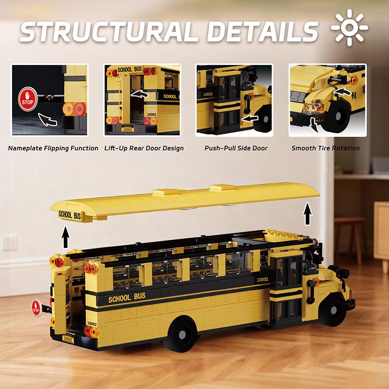 Non-Toxic 788Pcs School Bus Building Blocks Classic Yellow American School Bus Model Bricks Desktop Ornament Kids Educational Diy Toy Gift