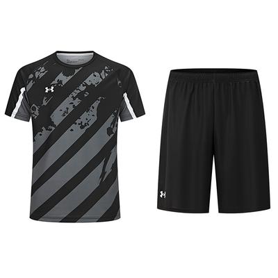 Under Armour Casual Running Striped Crew Neck T-Shirt And Mid-Waist Drawstring Comfortable Loose Shorts Sports Set 24500504-001+24500204-001