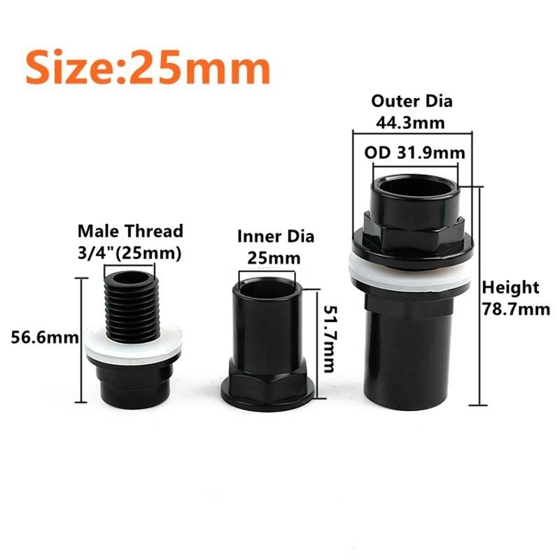 20~50mm Black PVC Pipe Thicken Connector Water Tank Inlet Outlet Joint Drain Irrigation Adapter Joint Aquarium Tank Accessories