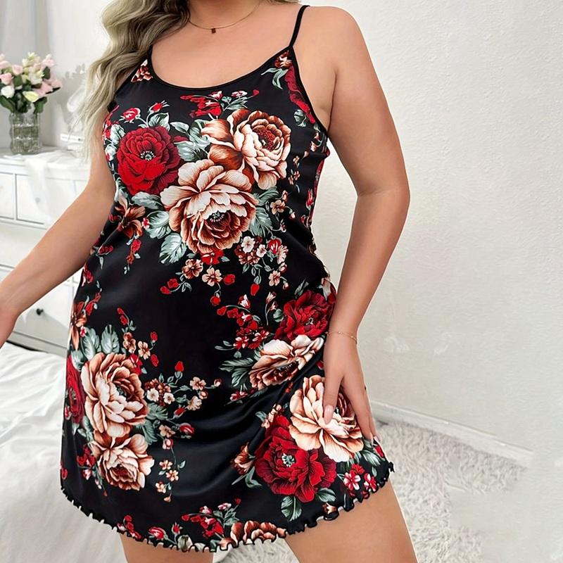 Women's Plus Size Suspender Nightdress Casual Loose Sleeveless Dress Floral Dress