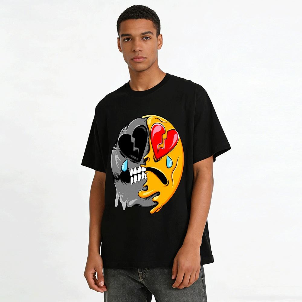 Heartbroken Skull Dual Emotion Print Trendy Casual Short Sleeve Tee Pure cotton T-shirt