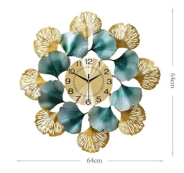 Metal Wall Clock Circular American European Creative Ginkgo Leaf Wall Clock Fashion Living Room Decoration Luxury Art WallL7O9F5
