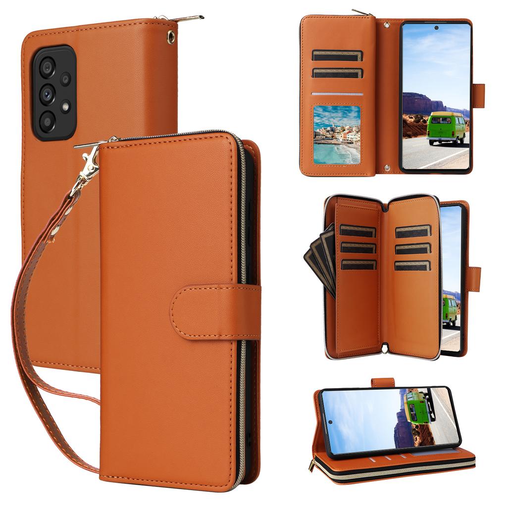 R20 Für Samsung Galaxy A53 5G Hülle Reißverschluss Leder Handyhülle mit 9 Kartenfächern