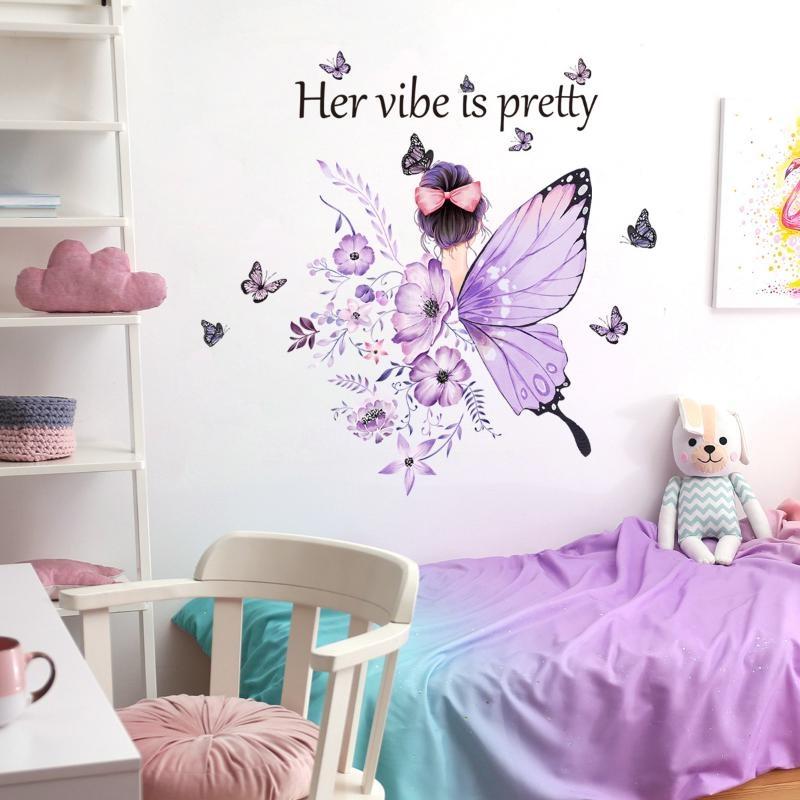 Wall Sticker Butterfly English Slogan Girl Flower Wall Sticker Paper Living Room Decoration Self Adhesive
